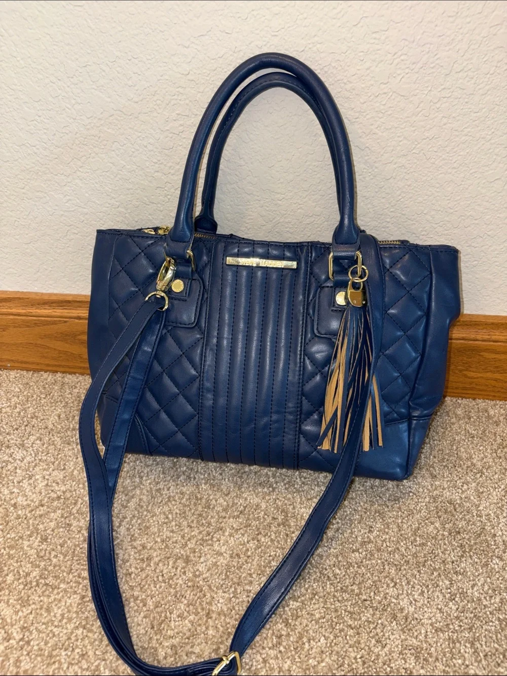 Steve Madden Classic Navy Quilted Satchel Tote